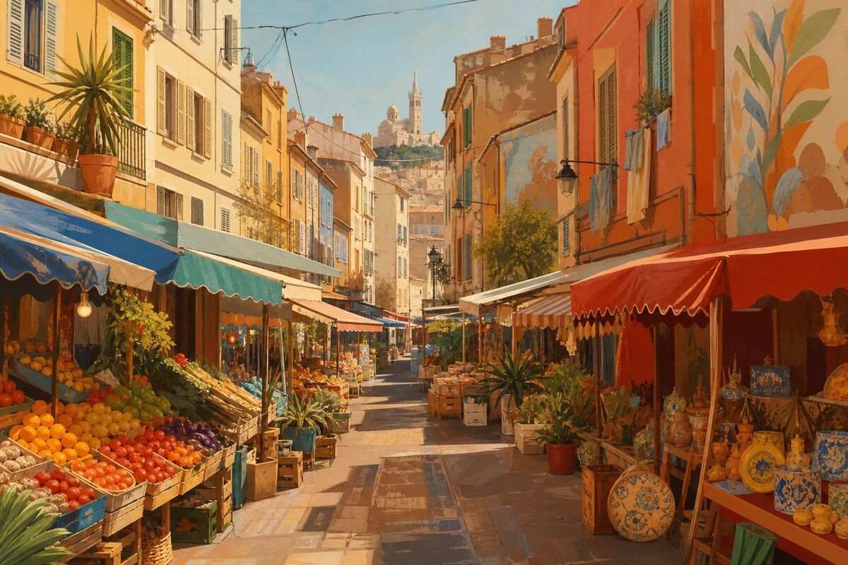 Illustration de Noailles : le marché des Capucins, les ruelles animées et les façades colorées