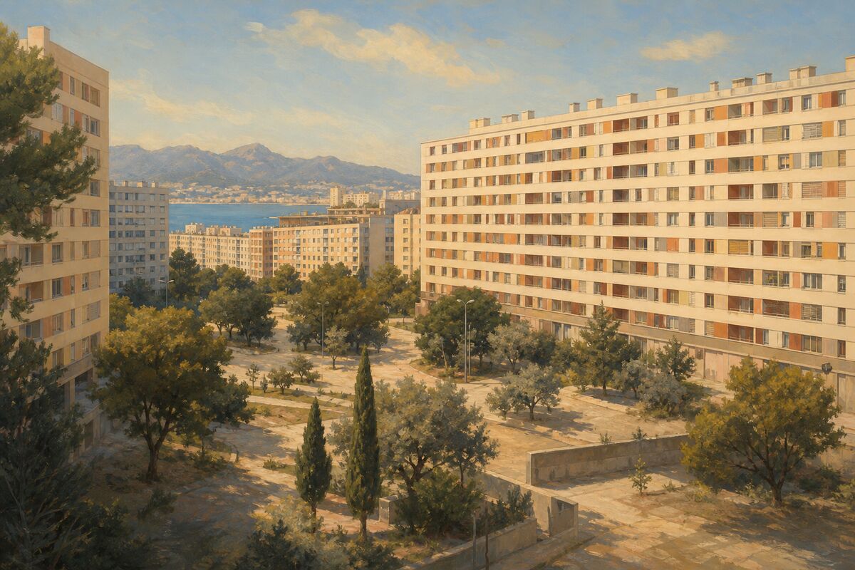 Illustration de la cité Félix-Pyat : les grands ensembles de la Villette, larges façades et espace entre les barres