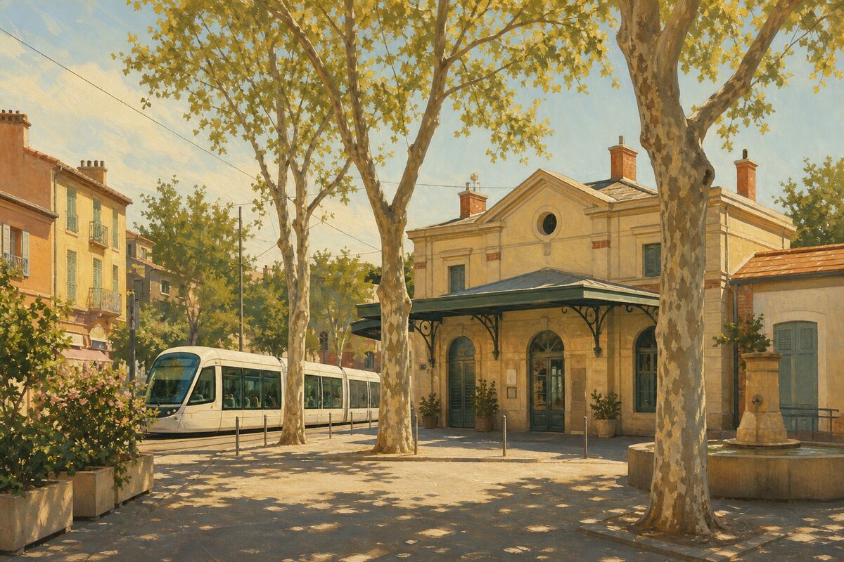 Illustration de la Blancarde : le village, la gare et le tramway